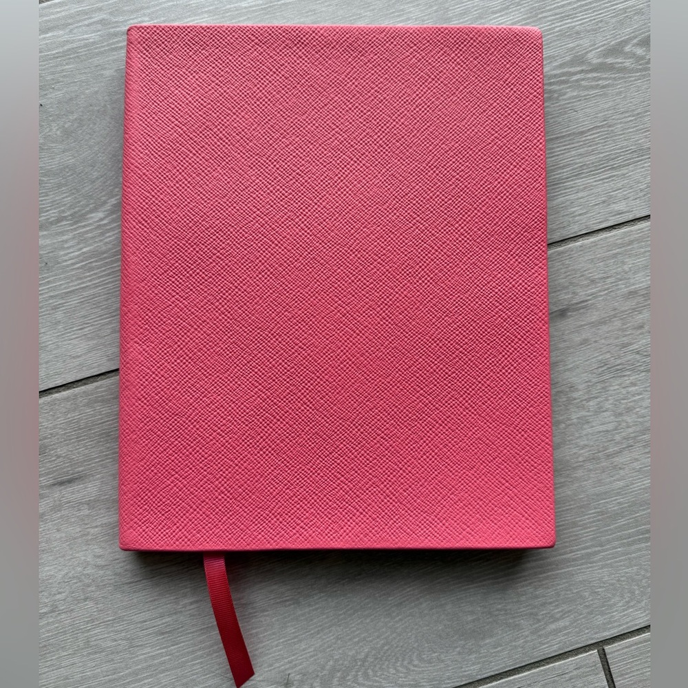 Smythson Large Portobello Crossgrain Leather Notebook in Pink Salmon New